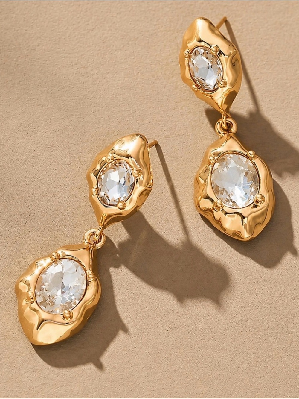 Gold Drop Earrings with Clear Crystal Accents
